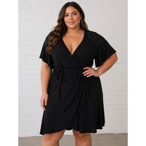 Torrid Black Lace Shoulder Wrap‎ Dress Plus Size 3 3X Short Sleeve Jersey Knit